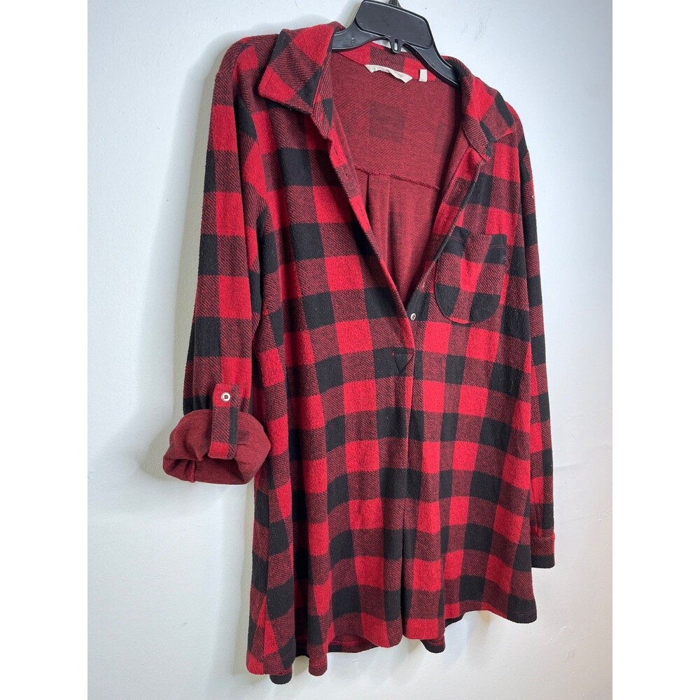 Soft Surroundings Buffalo Plaid 3/4 Button up Cabincore  Shirt Medium